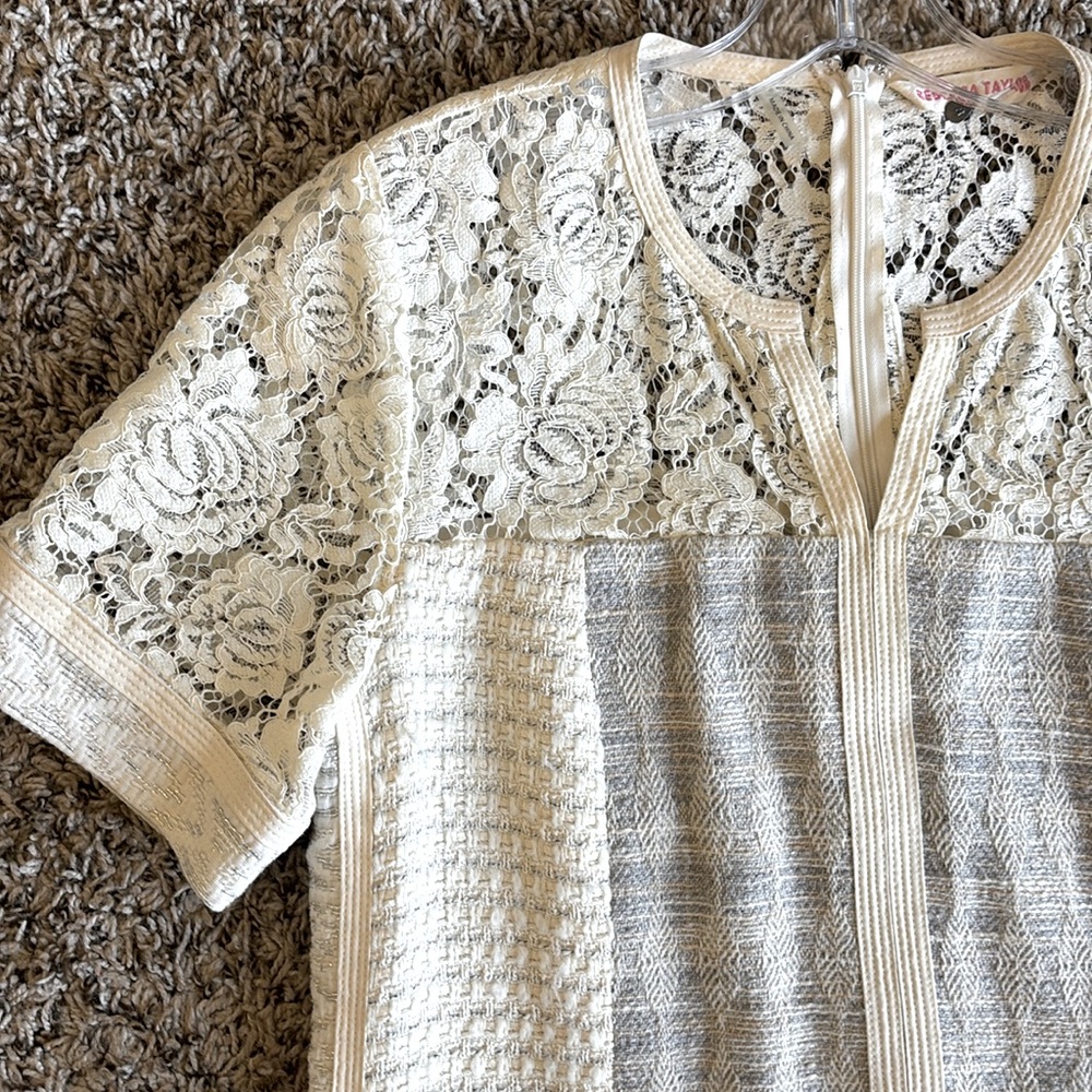 Rebecca Taylor Lace‎ Shifts 
Slit Neck Short Sleeve Mini Patchwork Dress Size 8 - Picture 4 of 15